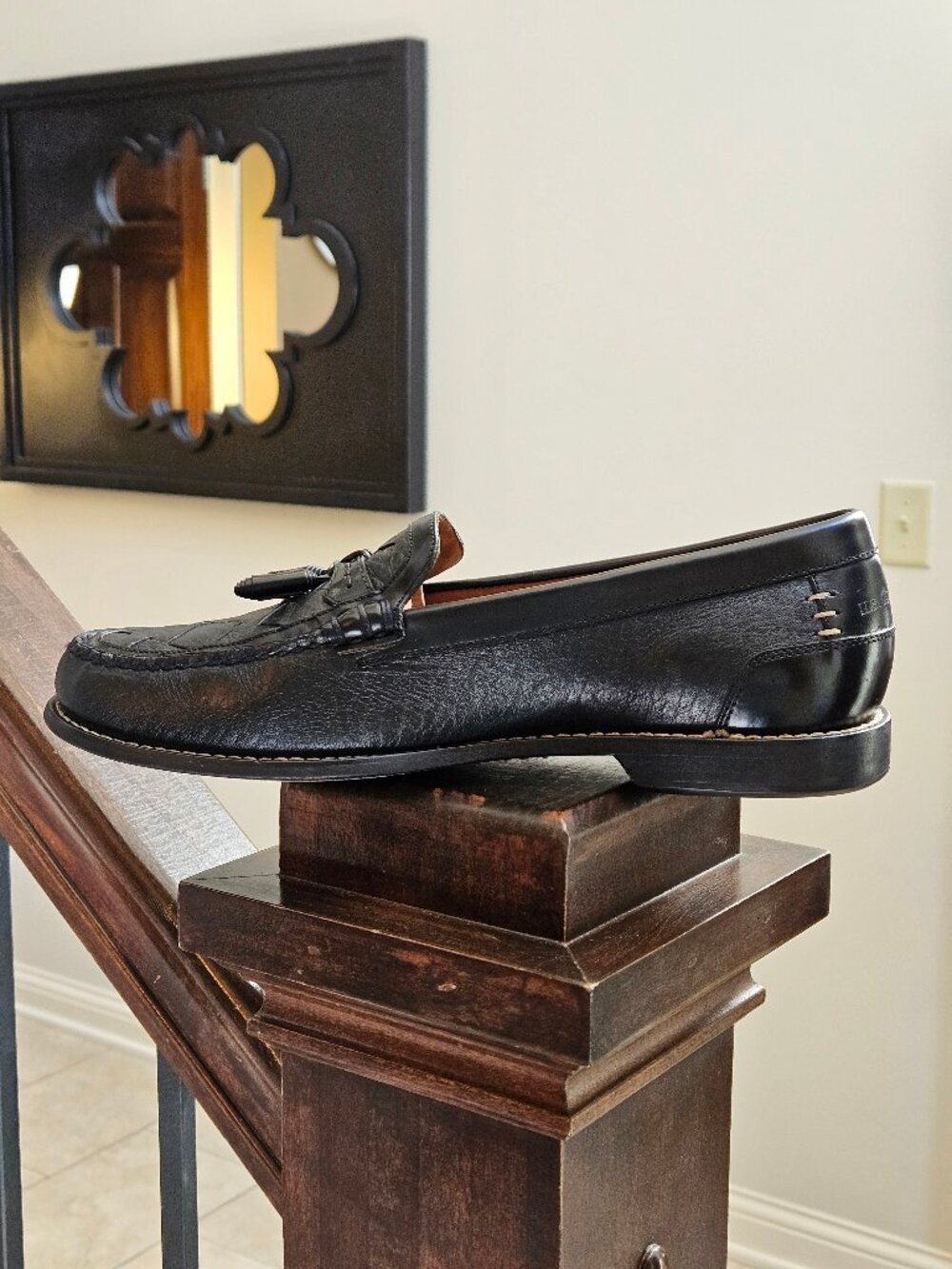 Trask Men's Woven Black Leather Tassel Loafers, Sz 9 - Picture 9 of 16